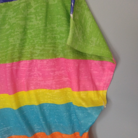 Multicolor Rainbow Short Sleeve Loose Wide Neck T-Shirt - Picture 3 of 6